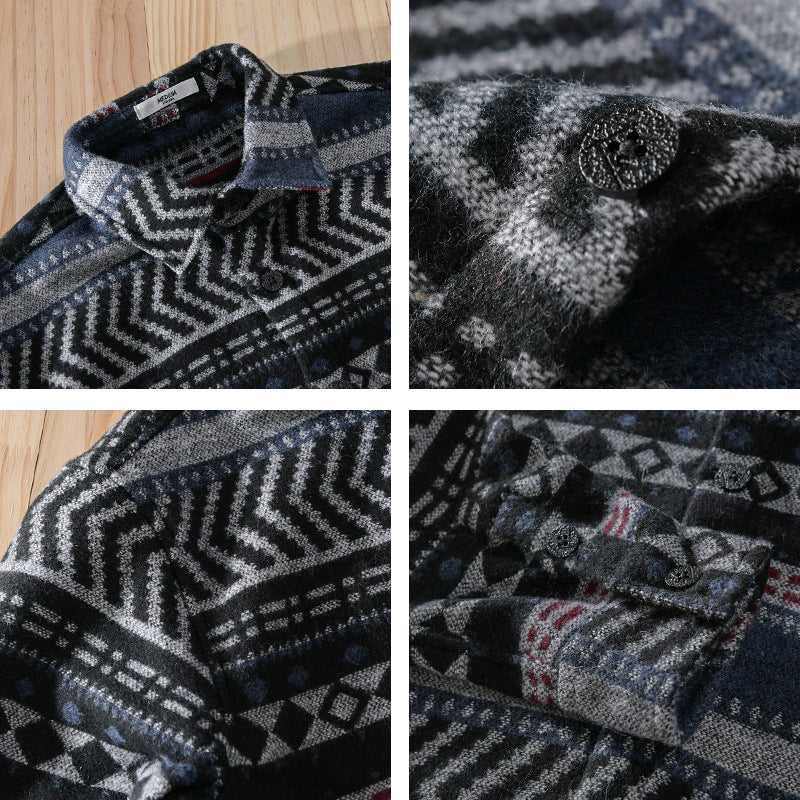 Men's Knitted Shirt Overshirt in Geometric Pattern Chichicherry