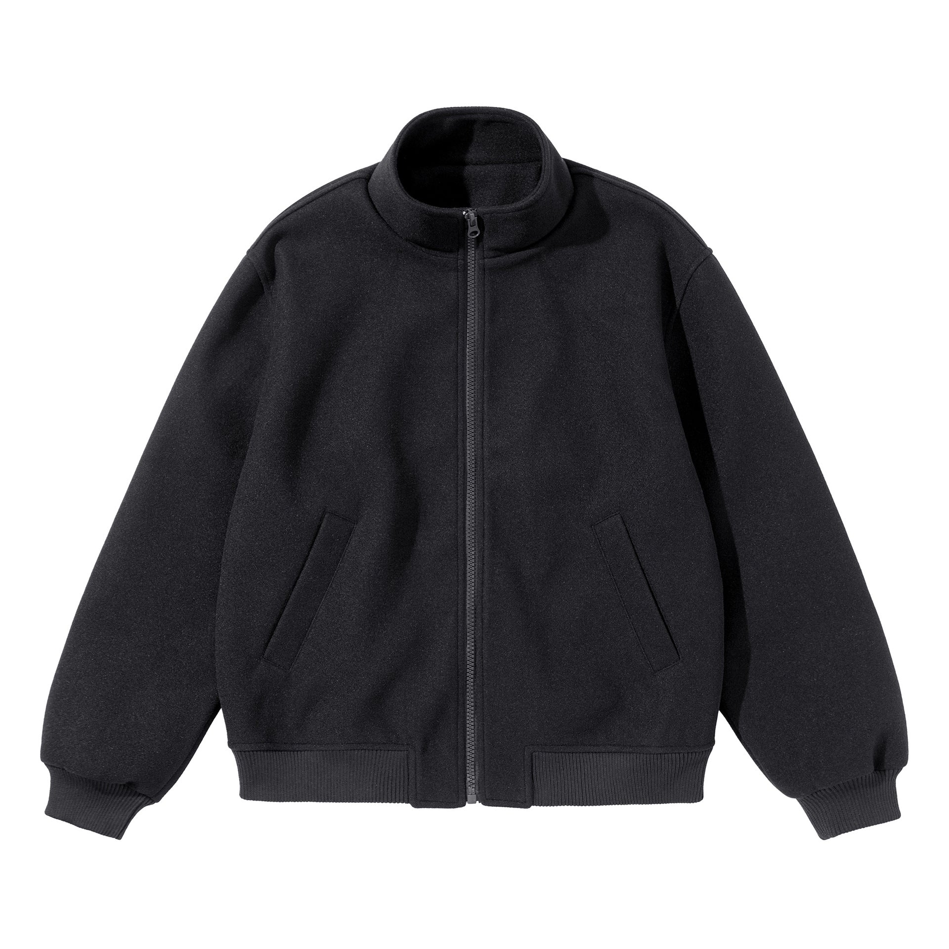 Unisex Short Cut Boxy Wool Blend Blouson with Stand Collar Chichicherry