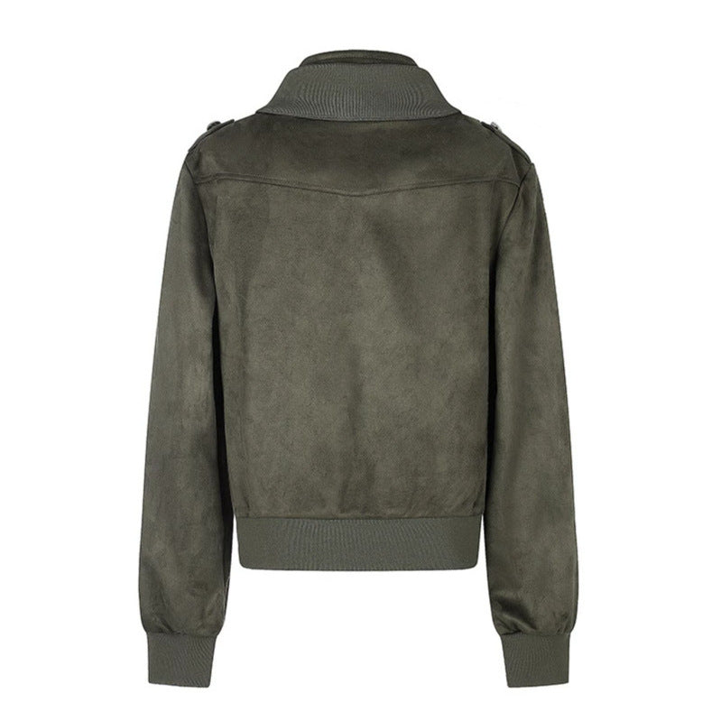 Women's Short Cut Velvet Velours Bomber Jacket with Decorative Buttons and Epaulets Chichicherry