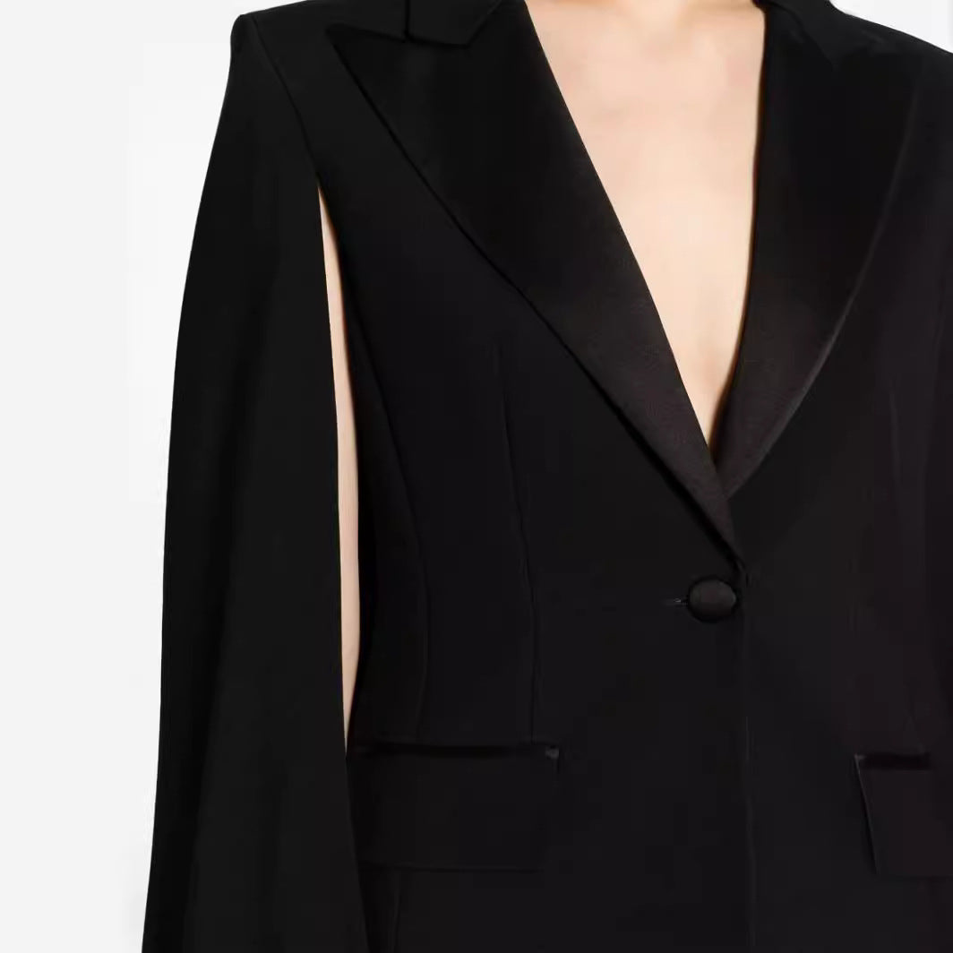 Women's Two-Piece Evening Blazer Set with Cape Sleeves and Flared Marlene Pants Chichicherry