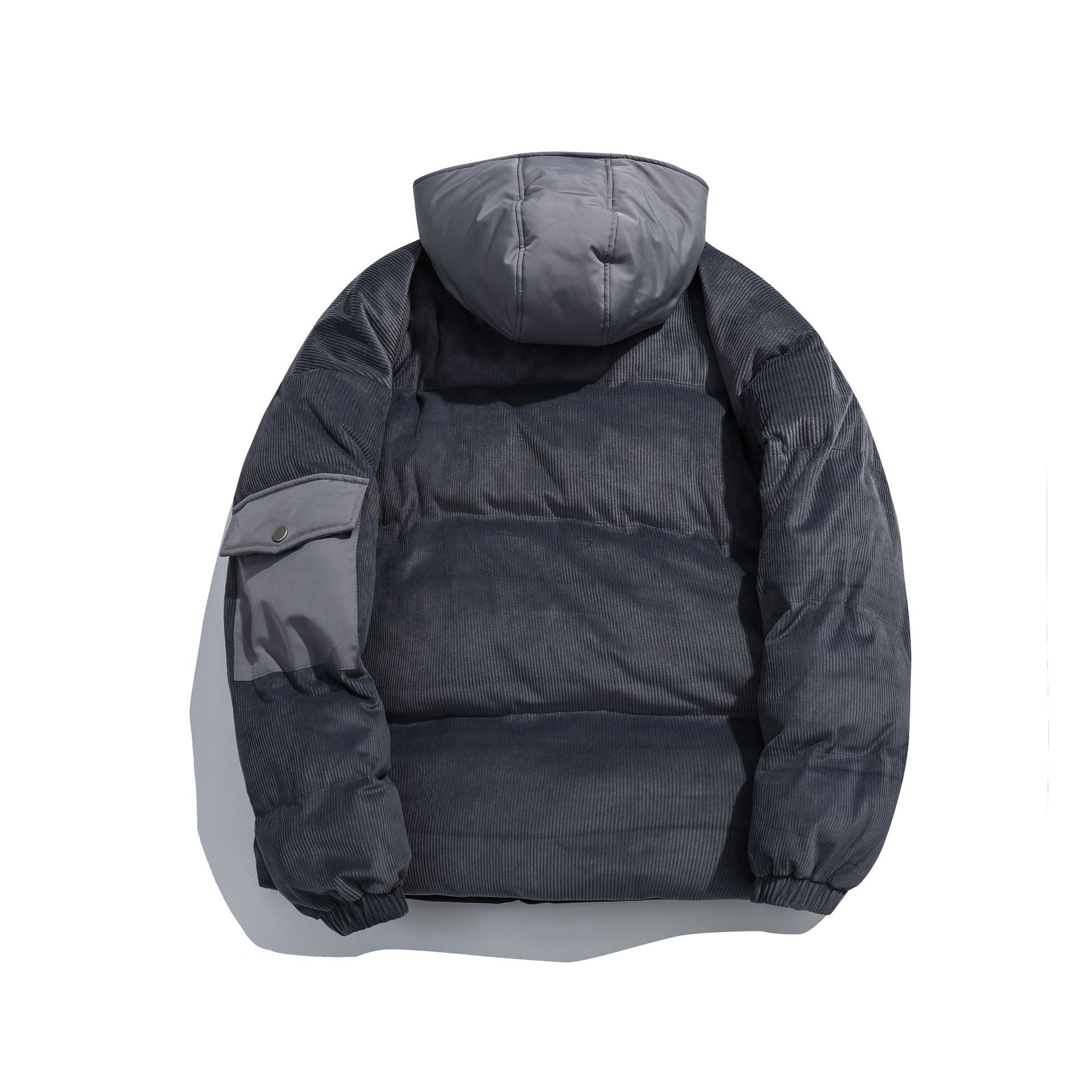 Women's cord quilted puffer jacket with hood and utility arm pocket Chichicherry