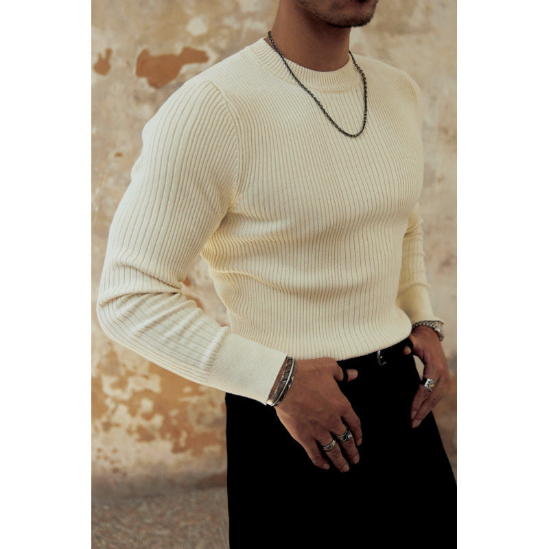 Herren Figurbetonter Rippstrick-Pullover mit Rundhalsausschnitt Chichicherry