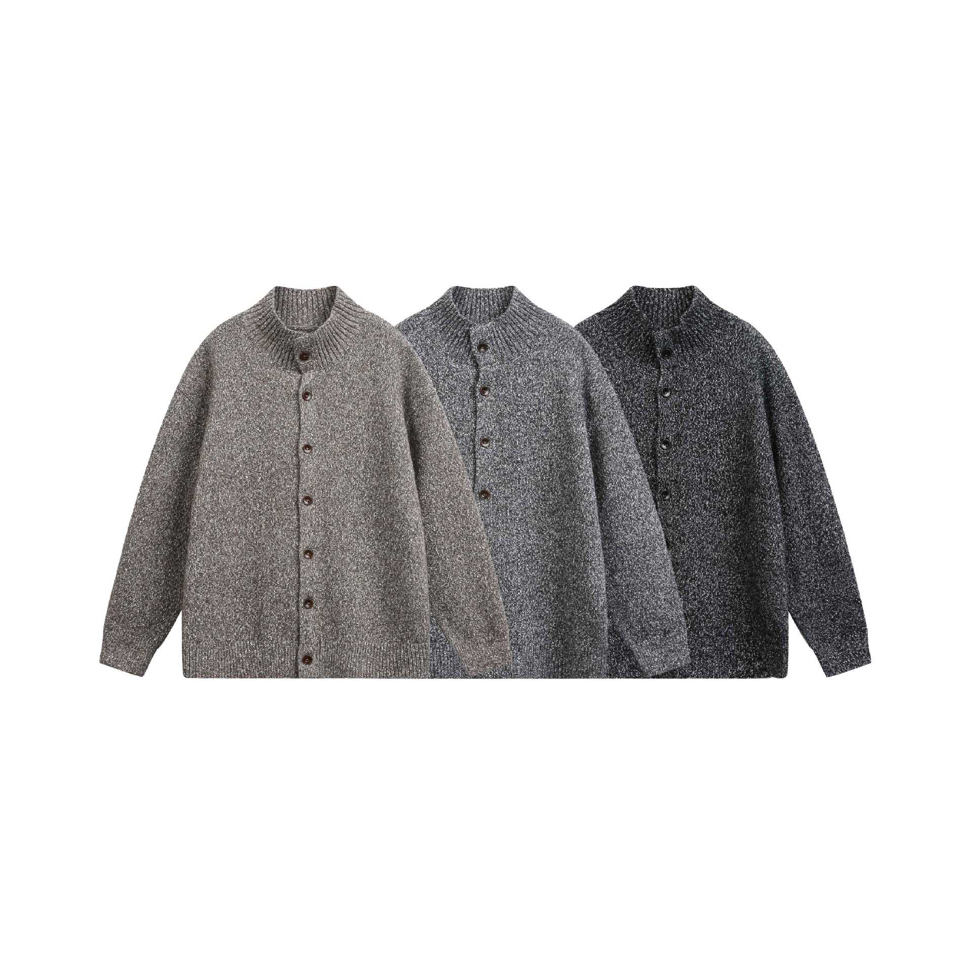 Women's Oversized Cardigan with Raised Ribbed Collar and Wooden Button Closure Chichicherry