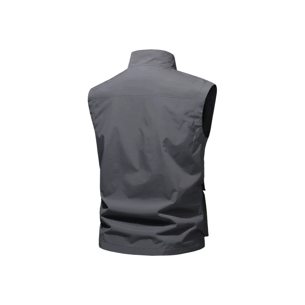 Men's Travel Performance Vest with High Collar, Water-Repellent Microfiber and Multiple Pockets Chichicherry