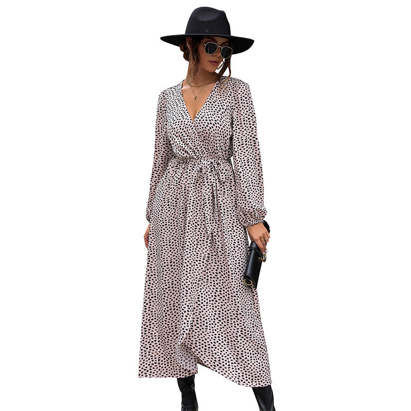 Women's Flowing Wrap Midi Dress with V-Neck, Elastic Smocked Waistband and High Split Chichicherry