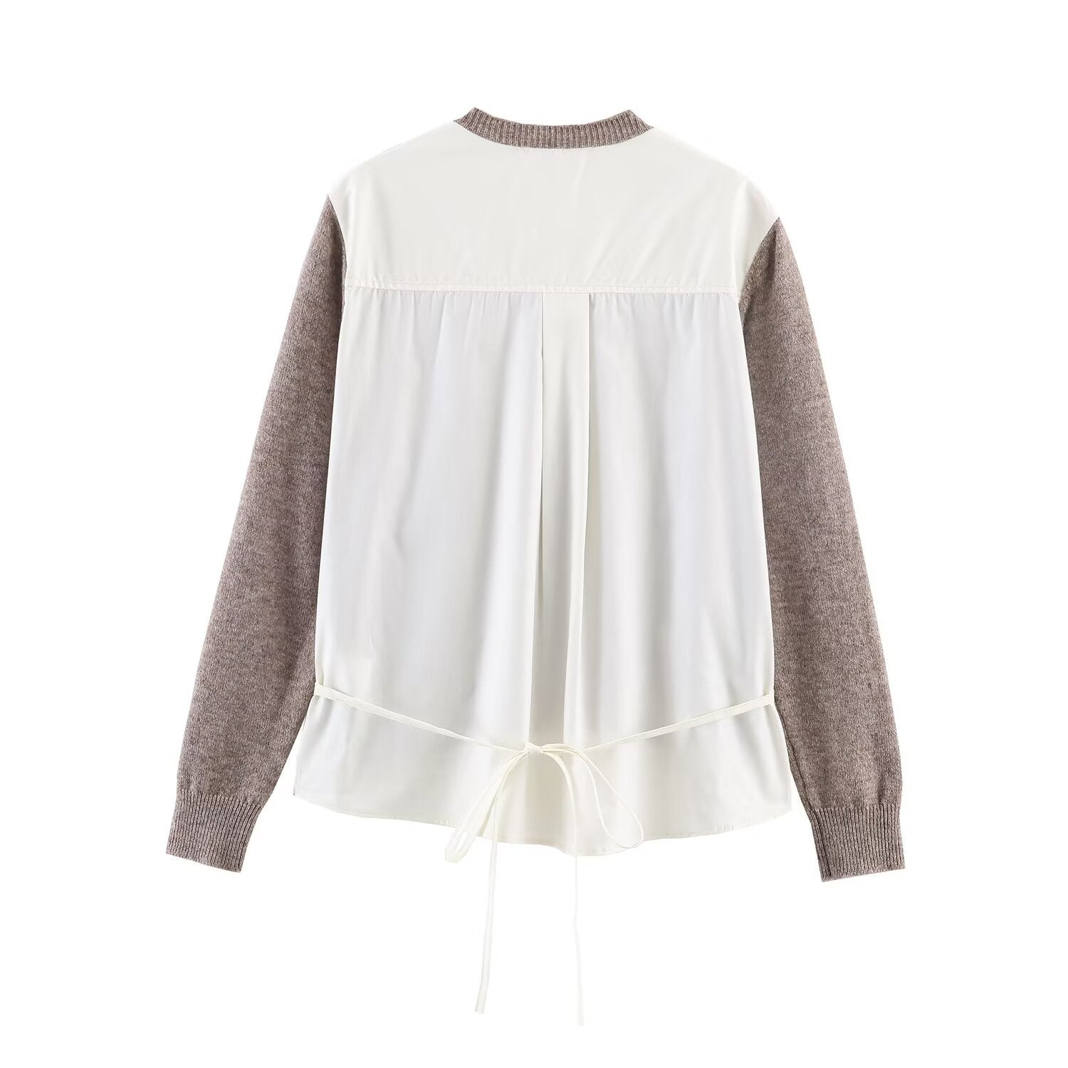 Women's Casual Cardigan with Attached Blouse Trim and V-Neck Chichicherry