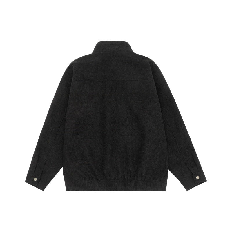 Men's short jacket made of teddy fleece with stand-up collar, patched chest pockets, and full-length zipper Chichicherry