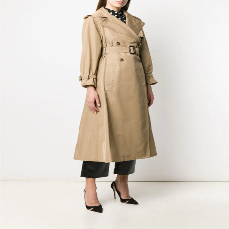 Women Mid-length Trench Coat in A-line Cut with Waist Belt and Epaulettes Chichicherry