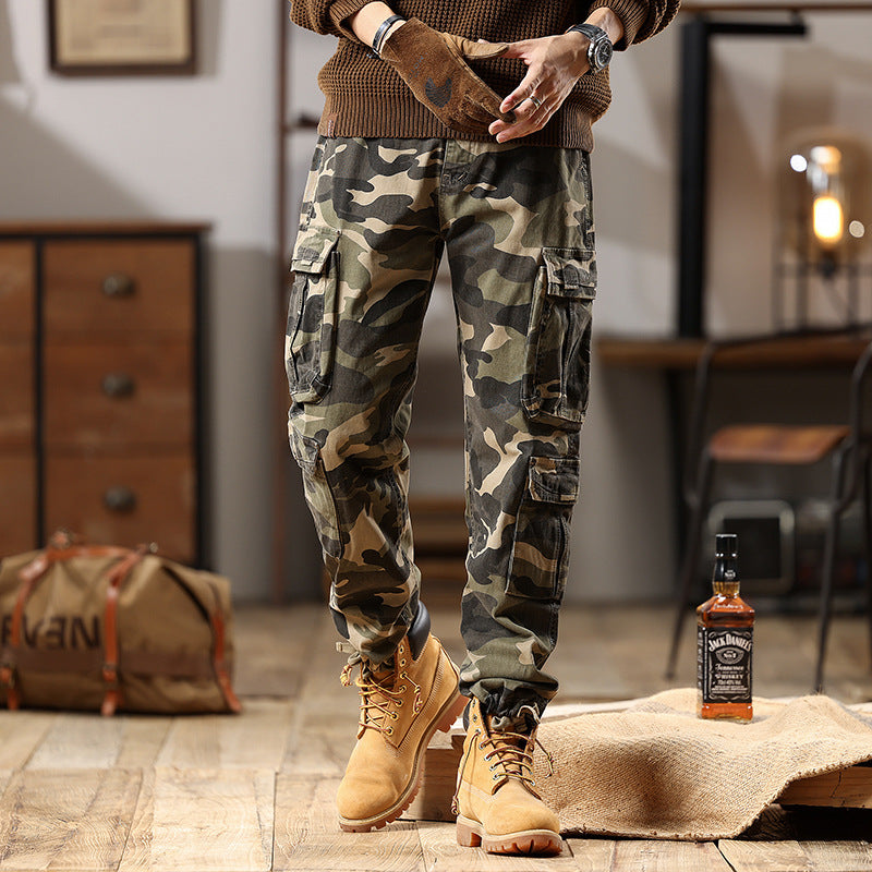 Men's cargo pants with elastic cuffs and camouflage utility design Chichicherry