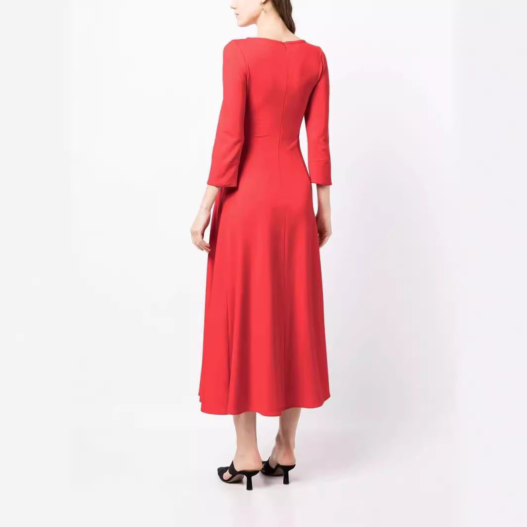 Women Elegant Midi Dress with tailored A-line cut and three-quarter sleeves Chichicherry