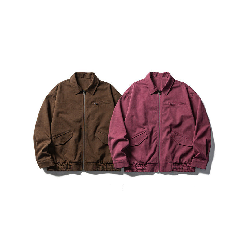 Men's Oversized Work Jacket with Full Zip, Chest Zip and Elastic Hem Band Chichicherry