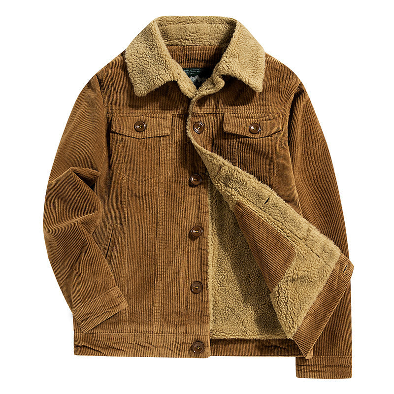Men's cord trucker jacket with all-over teddy lining and chest flap pockets Chichicherry