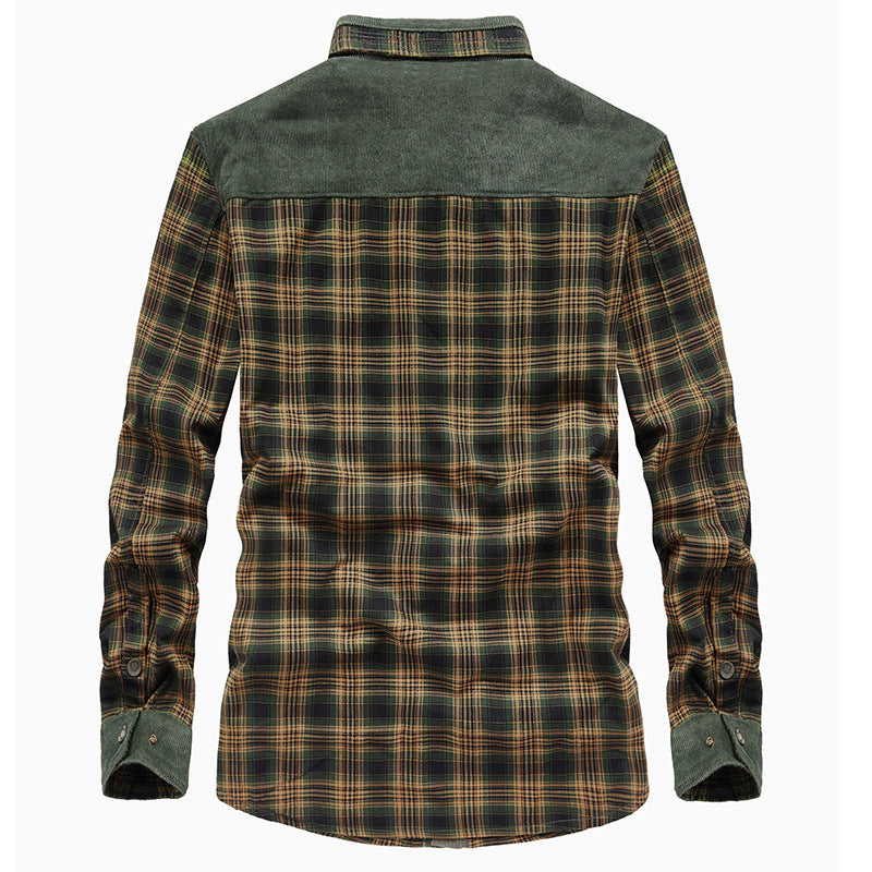 Men's checkered shirt jacket with teddy lining, corduroy trim and high stand-up collar Chichicherry
