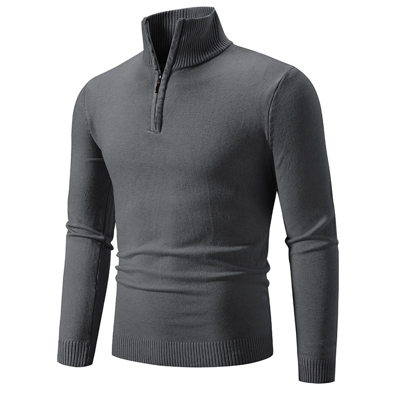 Men's Slim-Fit Half-Zip Mock Neck Fine Knit Sweater with Ribbed Collar Chichicherry