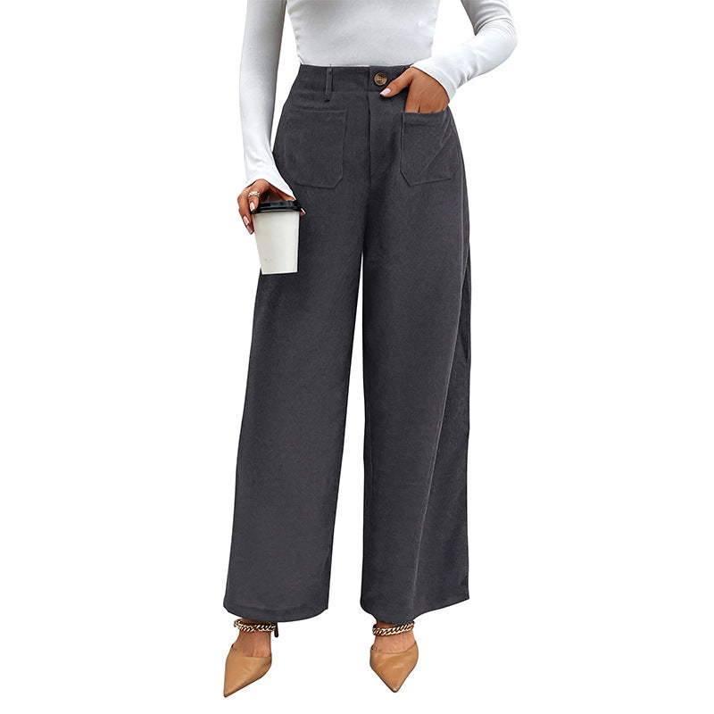 Women's wide corduroy pants with high waist, patch pockets, and wide legs Chichicherry