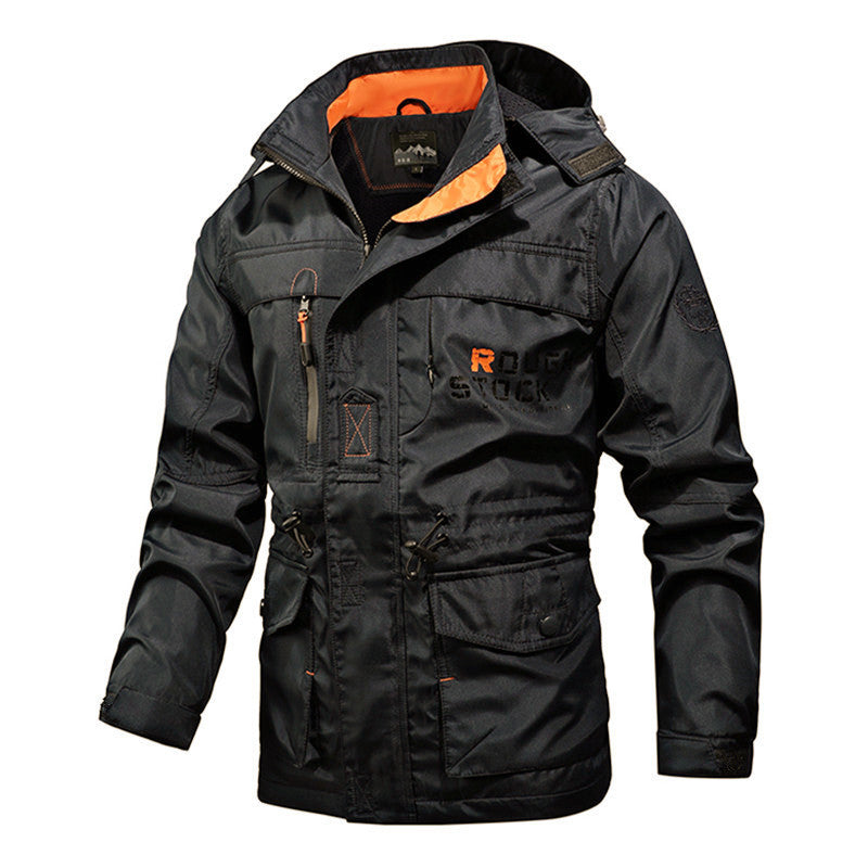 Men's Technical Field Jacket with Hood, Multi-Functional Pockets and Adjustable Waist Drawstring Chichicherry