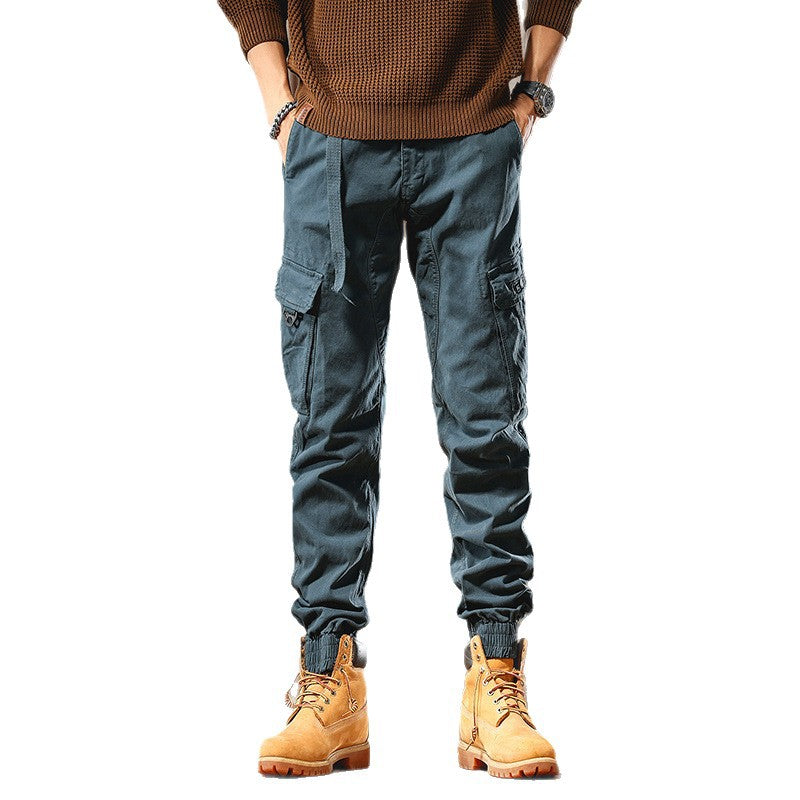 Men's Cargo Jogger Pants with Multi-Pockets and Elastic Hem Chichicherry