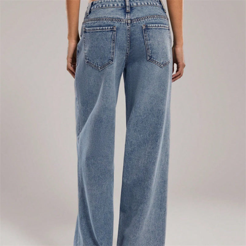 Women's High-Waisted Denim Pants with Extra Wide Leg and Clean Vintage Wash Chichicherry