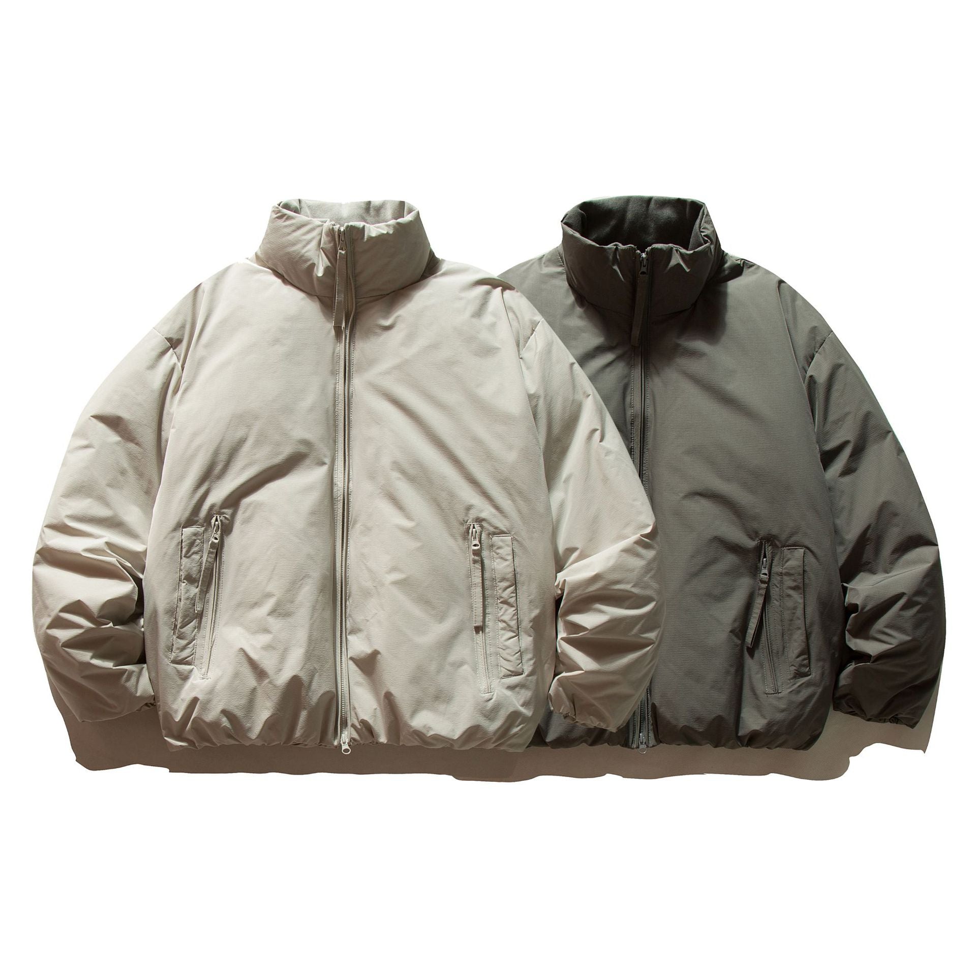 Unisex Short Cut Boxy Insulation Jacket with High Stand Collar and Zipper Pockets Chichicherry