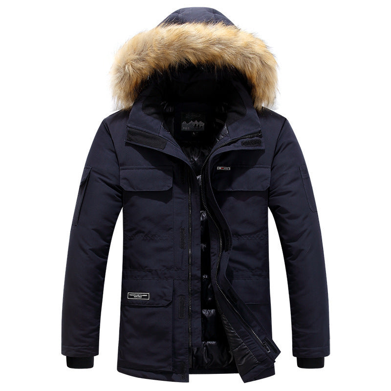 Men's winter parka with hood, faux fur trim and multifunctional outer pockets Chichicherry