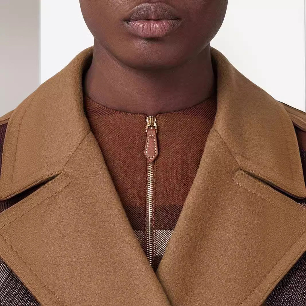 Women short coat in minimalist double-breasted wool blend with wide lapels Chichicherry