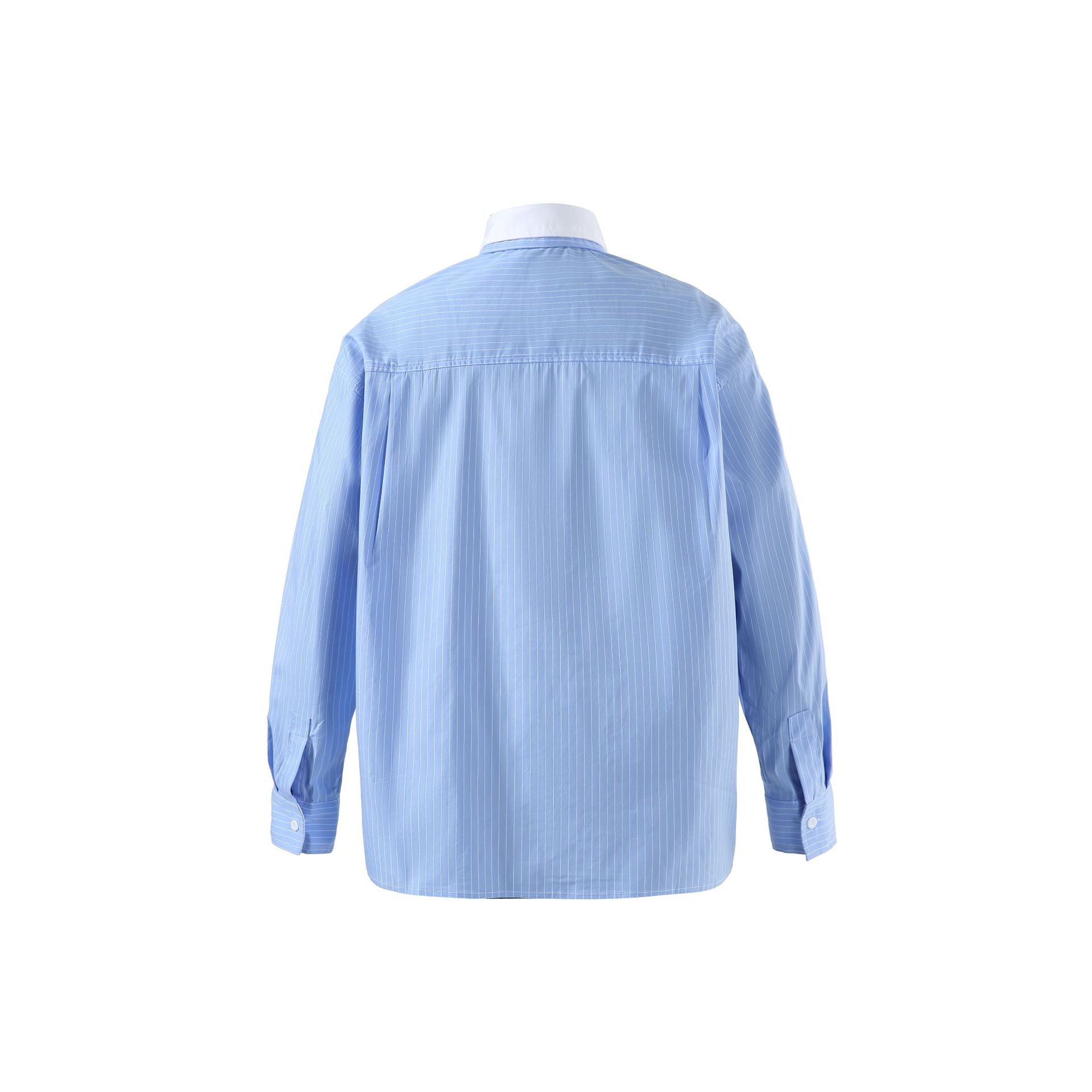 Women’s Oversized Stripe Shirt with Contrast Collar and Chest Pocket Chichicherry