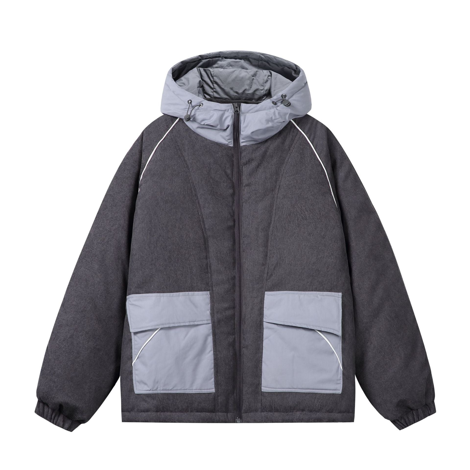 Unisex Quilted Cord Field Jacket with Hood and Large Utility Pockets Chichicherry