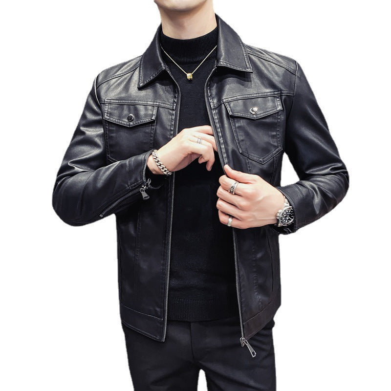 Men's leather-look trucker jacket with zipper, flap pockets and fitted silhouette Chichicherry