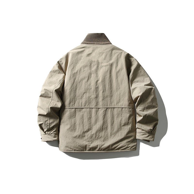Men's Oversized Padded Leisure Jacket with Ribbed Collar and Snap Button Placket Chichicherry
