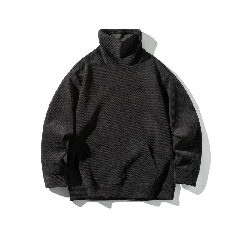 Unisex Oversize Waffle Structure Half Roll Neck Sweatshirt with Kangaroo Pocket Chichicherry