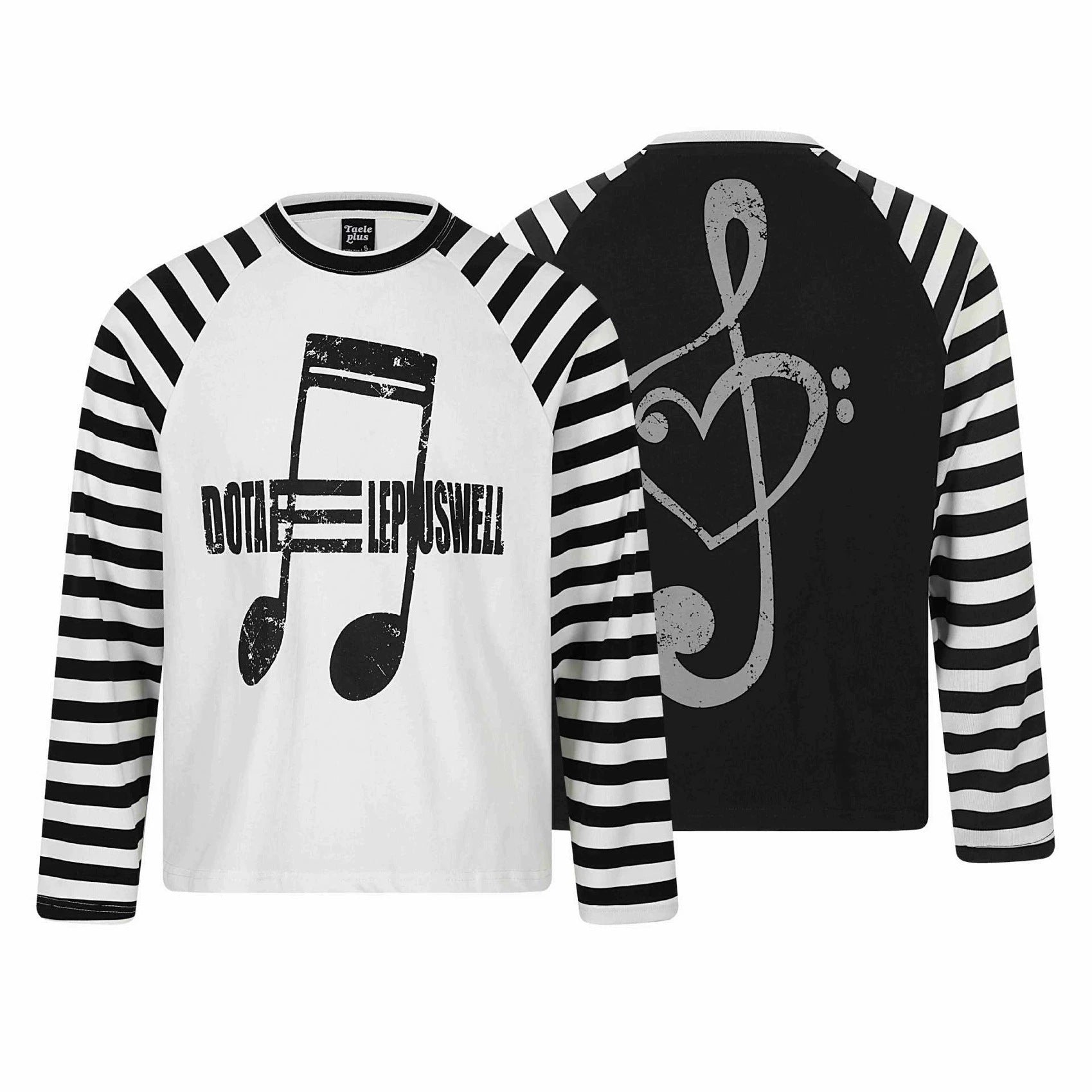 Unisex Long-Sleeve Raglan Longsleeve with Music Print and Striped Sleeves Chichicherry
