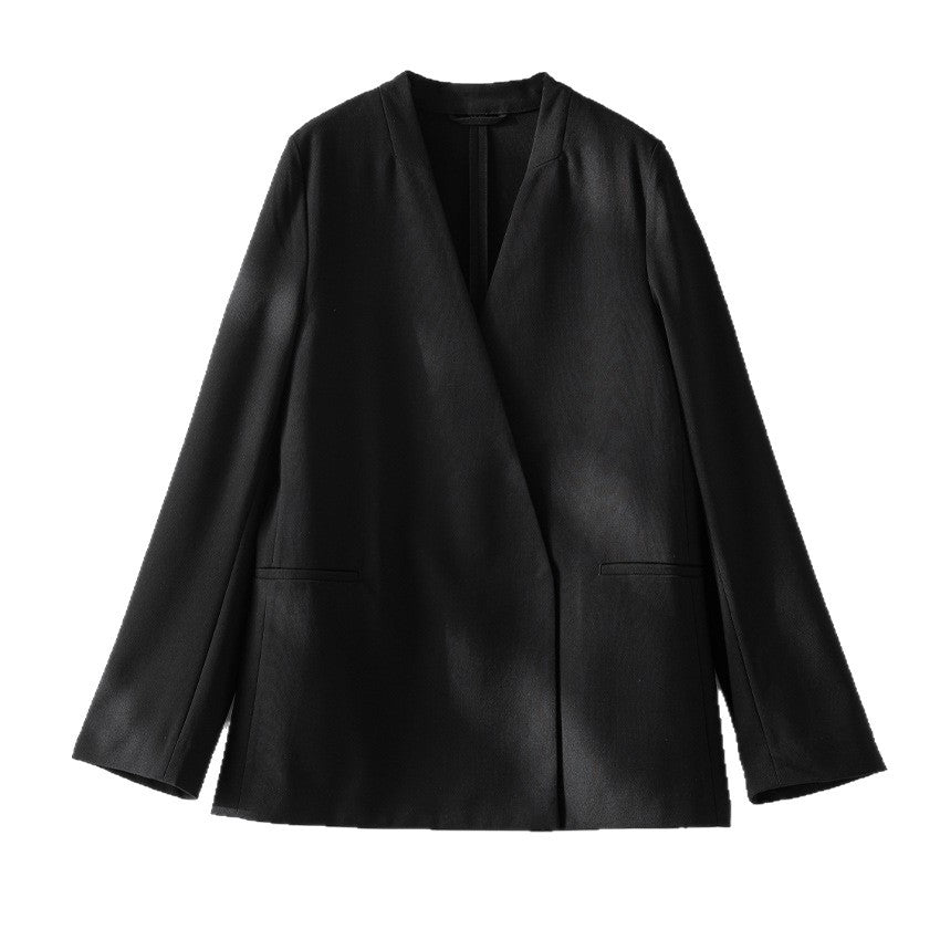 Women's collarless blazer with V-neck and minimalist boxy silhouette Chichicherry