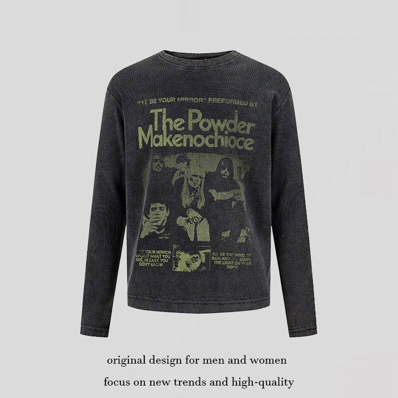 Women's Vintage Graphic Sweatshirt with Used Wash, Crew Neck and Relaxed Fit Chichicherry