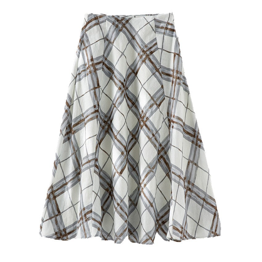 Women’s midi skirt in A-line silhouette with watercolored check pattern Chichicherry