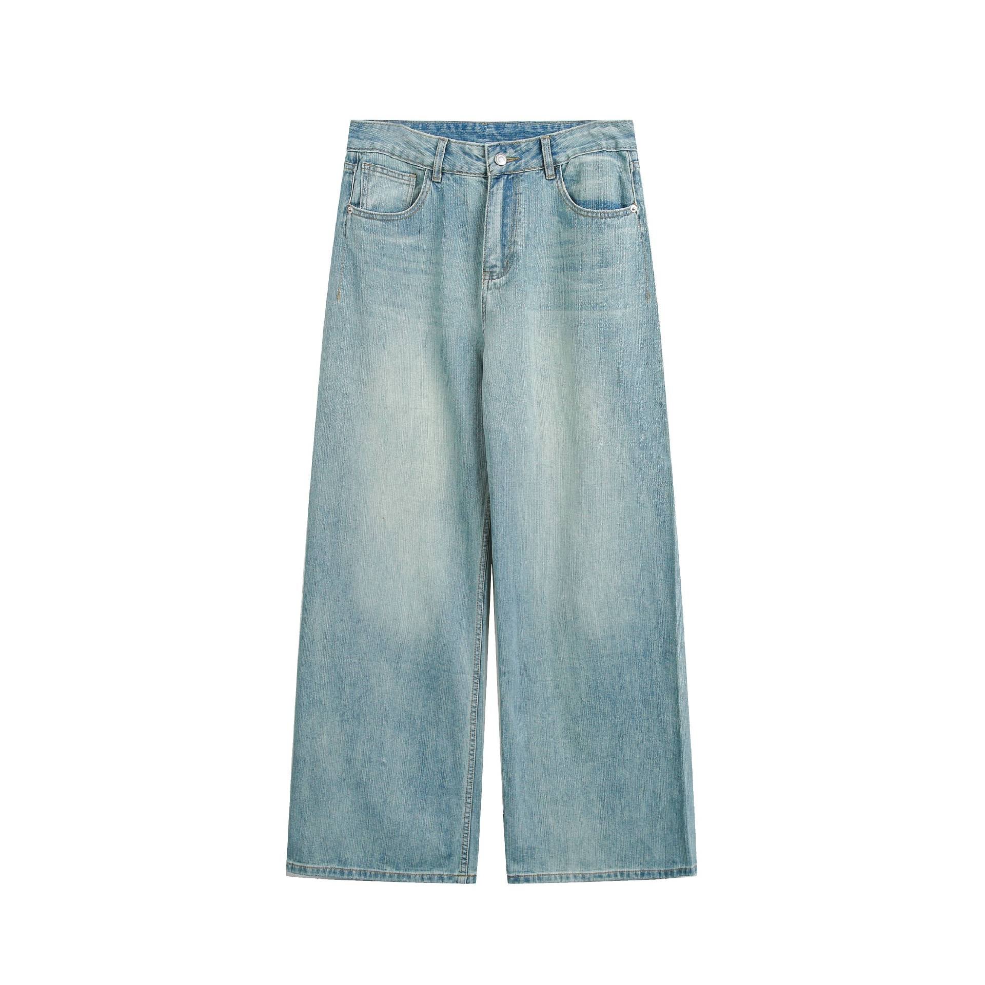 Women high-waisted cropped jeans with wide leg, five-pocket and vintage wash Chichicherry