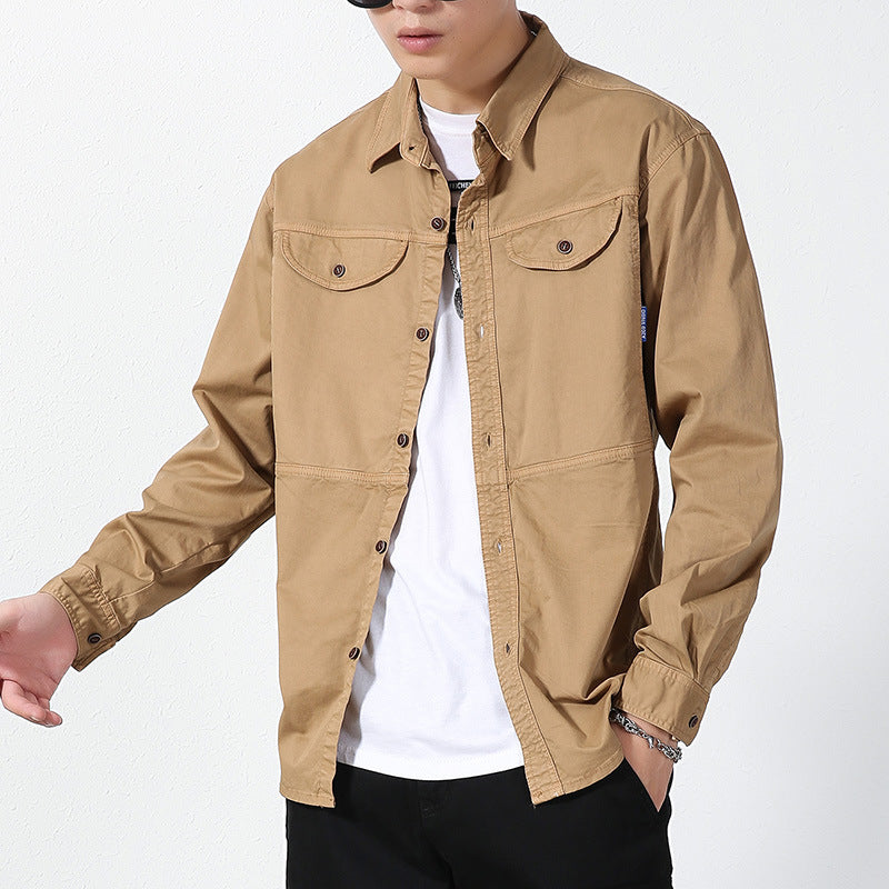 Men's lightweight canvas shirt jacket in overshirt style with chest flap pockets and button closure Chichicherry