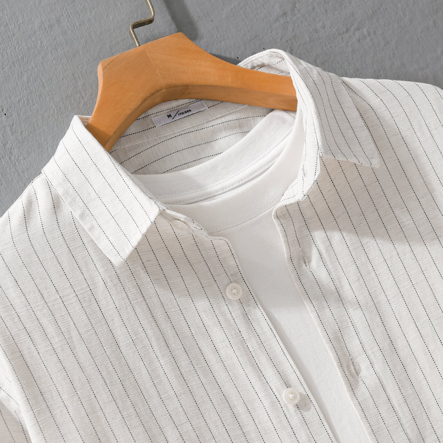 Men's Lightweight Pinstripe Overshirt made of Linen-Cotton Blend Chichicherry