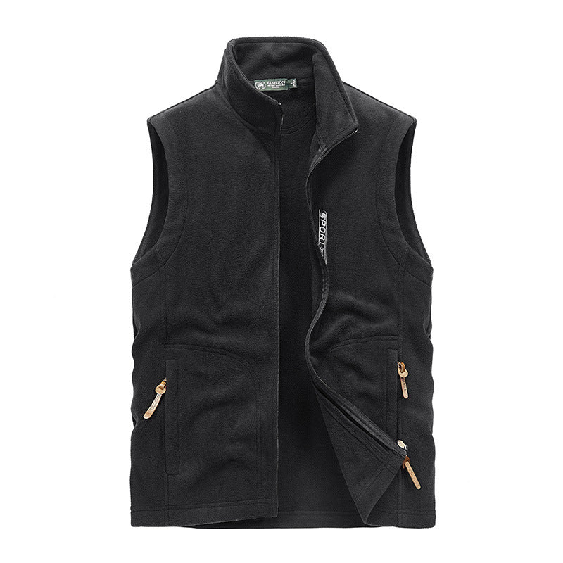 Men's Fleece Utility Vest with Zipper, Stand Collar and Practical Pockets Chichicherry
