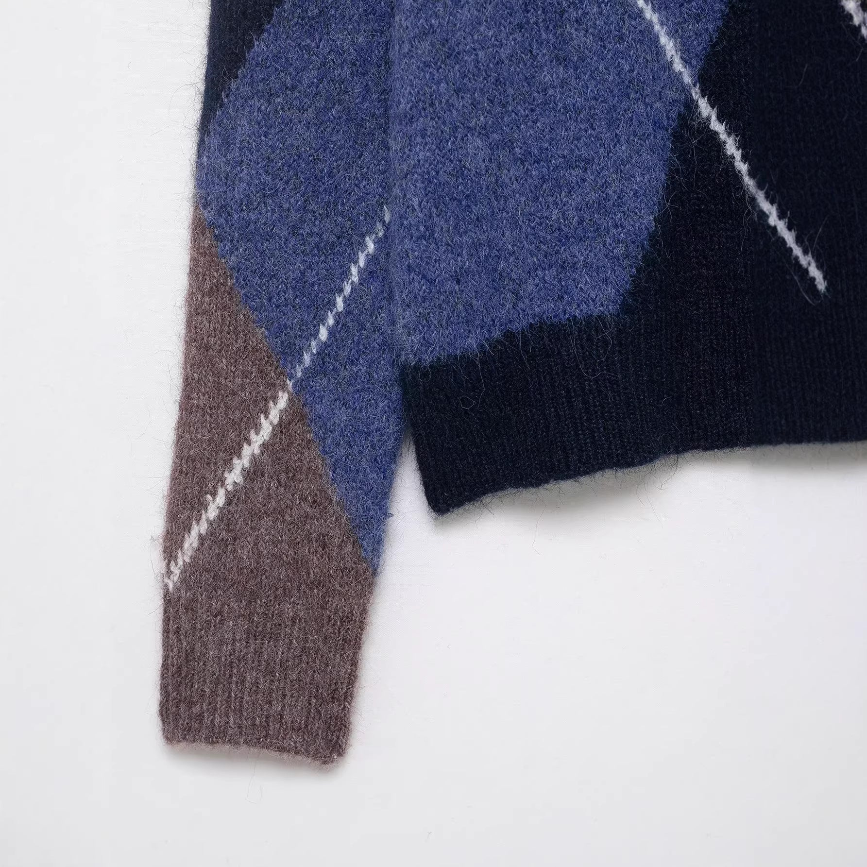 Women Oversized Diamond Knit Sweater with Mohair Effect Chichicherry