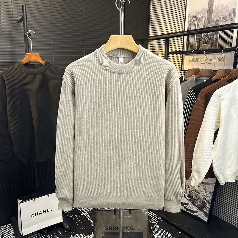 Herren Feiner Rippenstrick-Pullover mit Rundhalsausschnitt und verstärkter Schulternaht Chichicherry