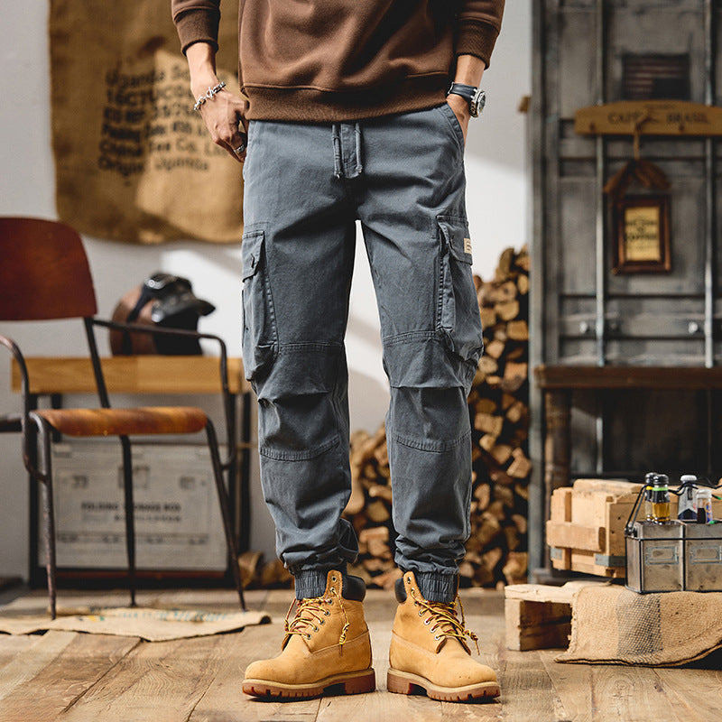 Men's Tapered Cargo Jogger Pants with Drawstring, Reinforced Knees, and Elastic Cuffs Chichicherry