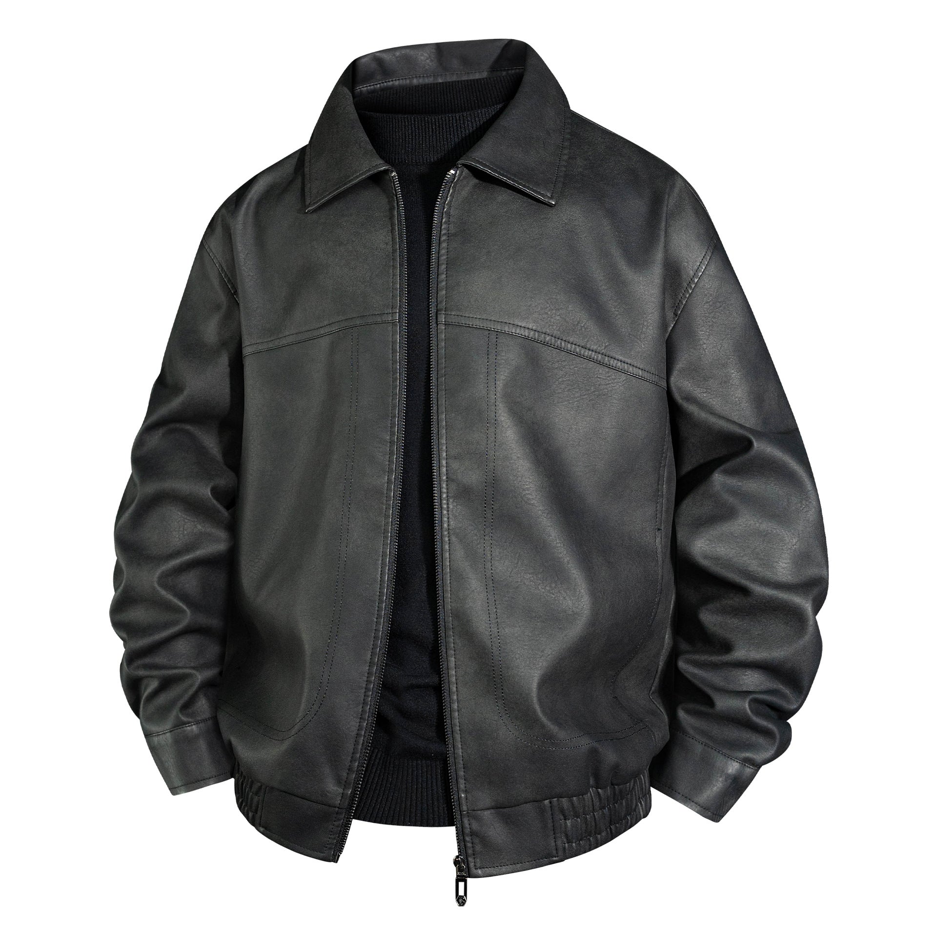 Men's bomber jacket made of oiled vintage leather with zipper Chichicherry