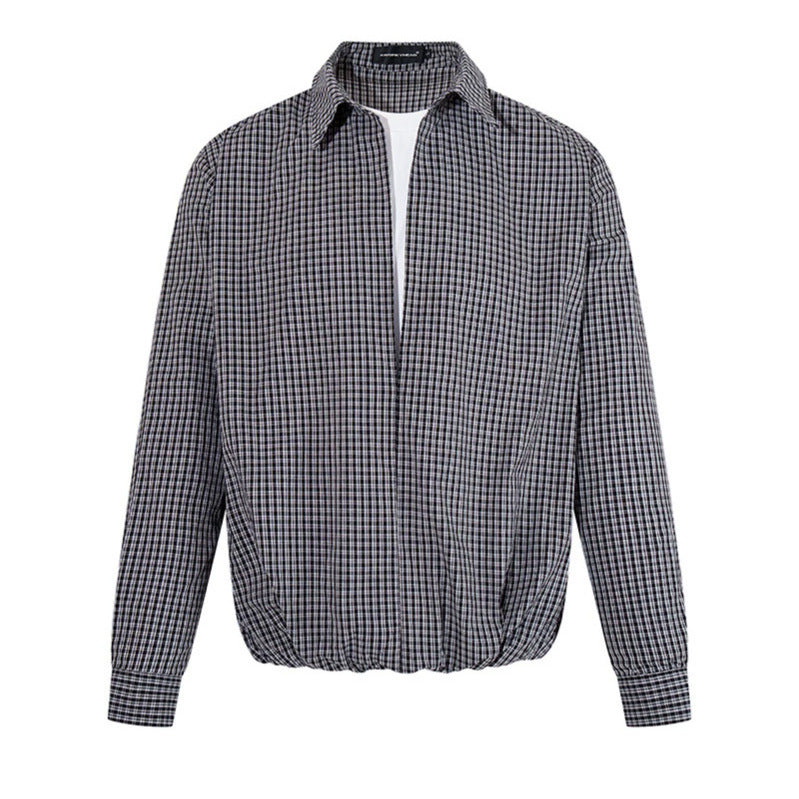Men's Overshirt Blouson in Check Pattern with Elastic Waistband and Shirt Collar Chichicherry