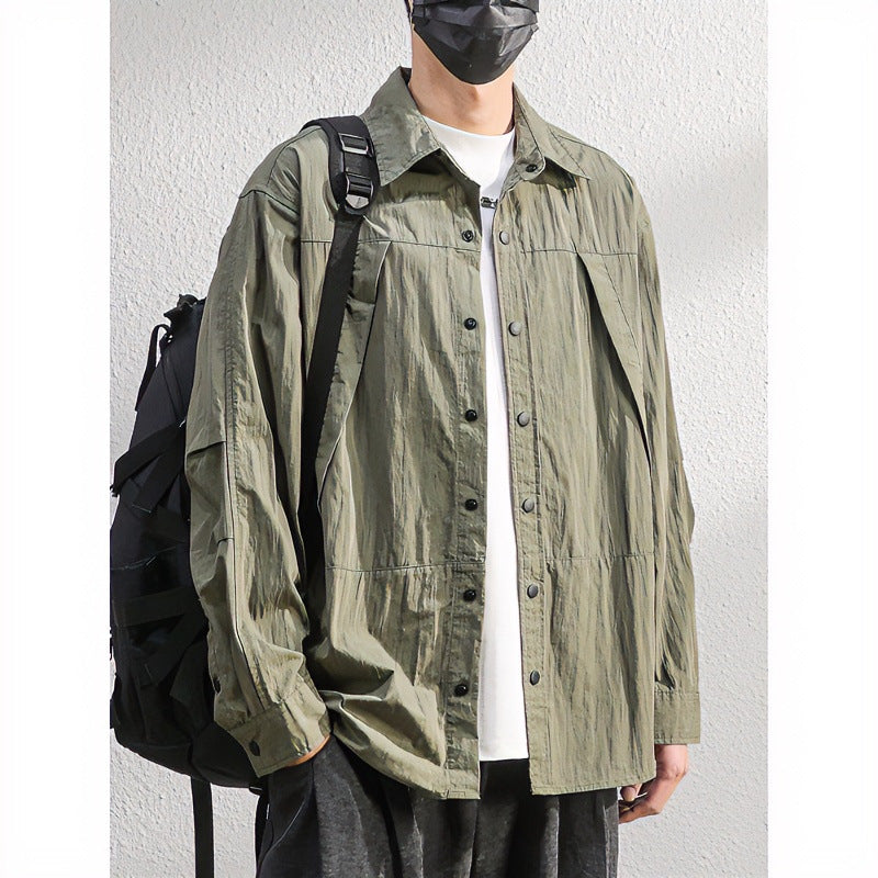Herren Leichte Overshirt-Hemdjacke im Relaxed-Look mit Druckknopfleiste und Faltendetail Chichicherry