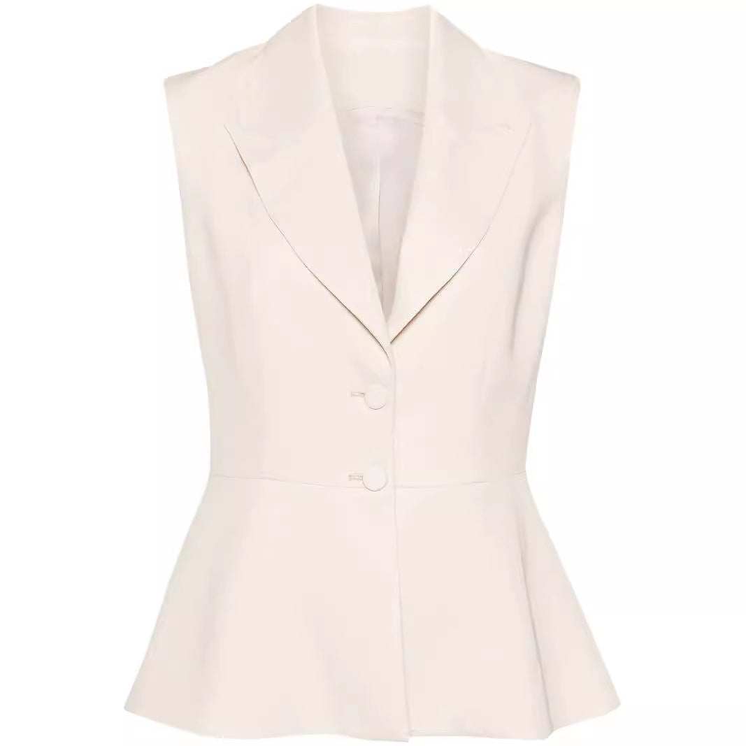 Women's Sleeveless Tailored Blazer Vest with Lapels and Shaping Seams Chichicherry