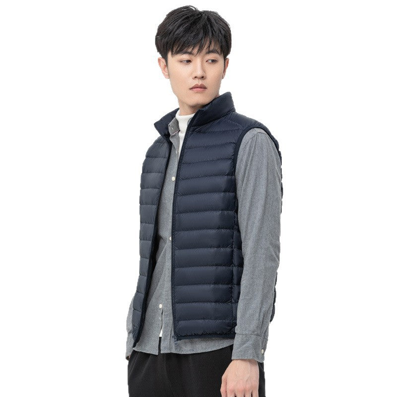 Men's Sleeveless Thermal Insulation Vest with Slim Silhouette and Stand-Up Collar Chichicherry