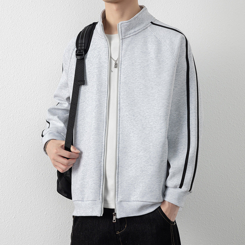 Men's leisure training jacket with stand-up collar, zipper, and contrast stripes Chichicherry