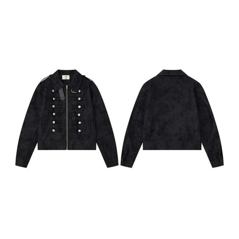 Women Military Inspired Short Jacket with Zipper, Decorative Button Plackets and Epaulettes Chichicherry