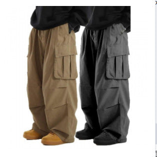 Men's Baggy Cargo Pants with oversized fit, elastic drawstring waistband & multiple flap pockets Chichicherry