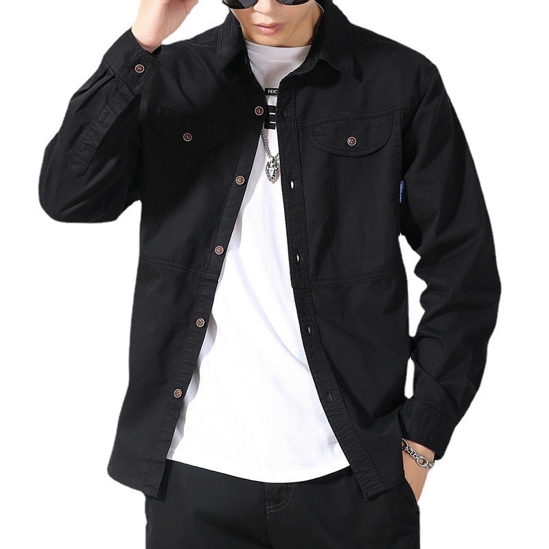 Men's lightweight canvas shirt jacket in overshirt style with chest flap pockets and button closure Chichicherry